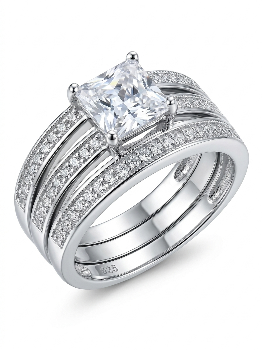 Pave-Set 925 Sterling Silver Wedding Ring