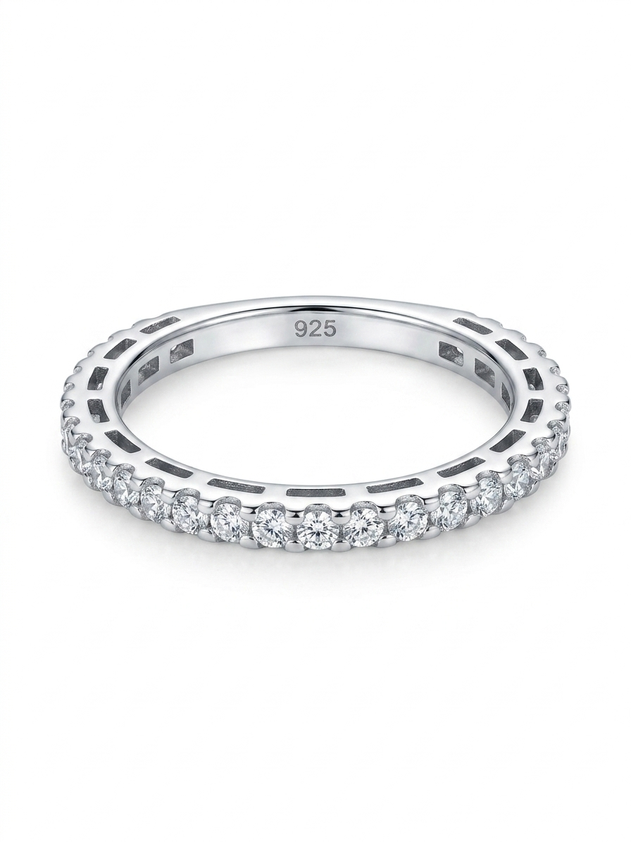 Pave Half-Eternity 925 Sterling Silver Ring