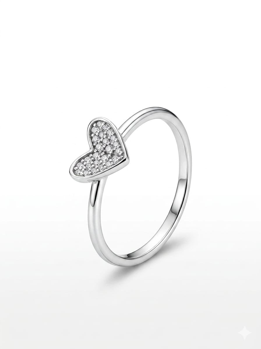 Pave Heart 925 Sterling Silver Ring