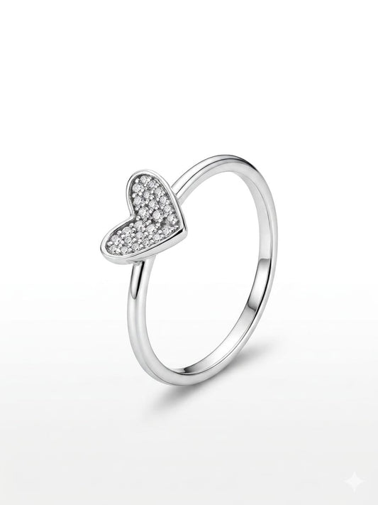 Pave Heart 925 Sterling Silver Ring