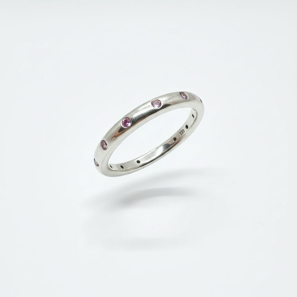 Pink Bezel-Set Eternity 925 Sterling Silver Ring