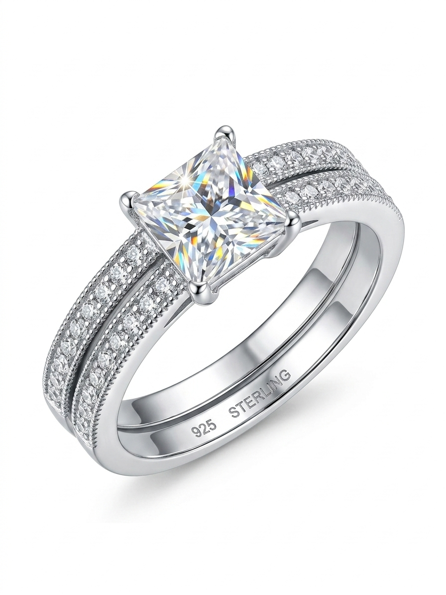 Princess-Cut 925 Sterling Silver Wedding Ring
