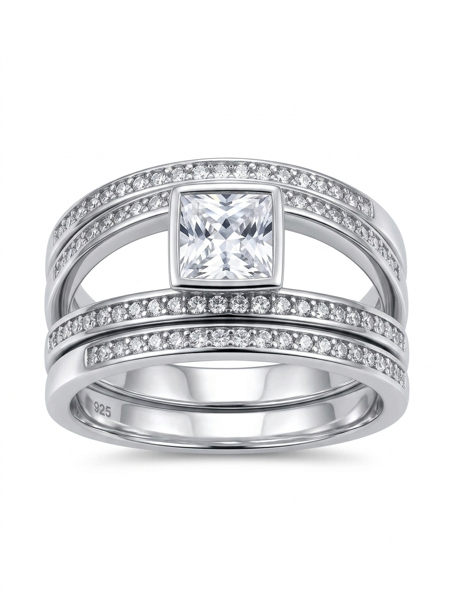 Princess-Cut Solitaire 925 Sterling Silver Ring