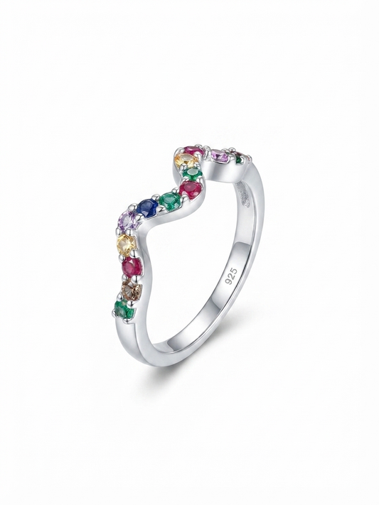 Radiant Wave Rainbow Sterling Silver Ring