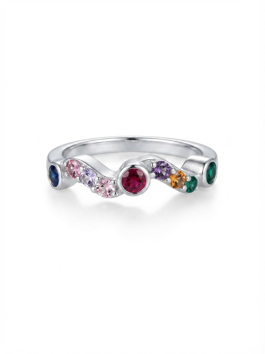 Rainbow Cascade Sterling Silver Ring