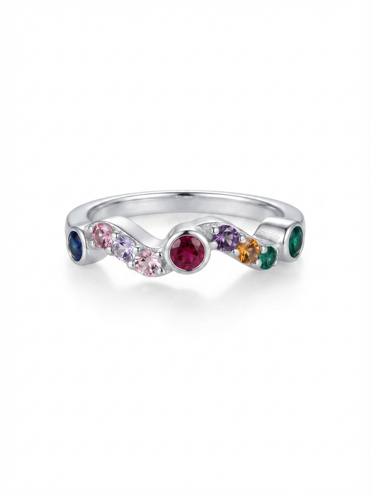 Rainbow Cascade Sterling Silver Ring