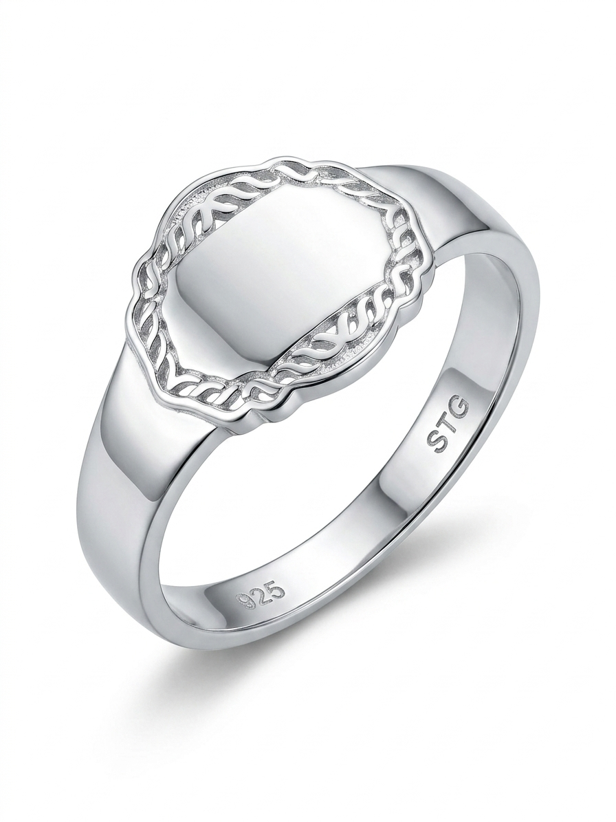 Round Signet 925 Sterling Silver Ring
