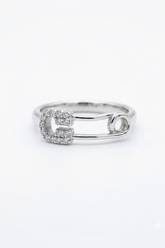 Safety Pin 925 Sterling Silver Ring