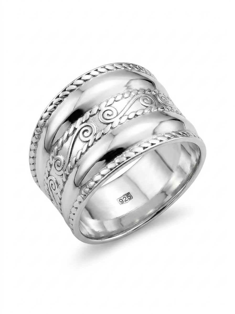 Scroll Work Band 925 Sterling Silver Ring