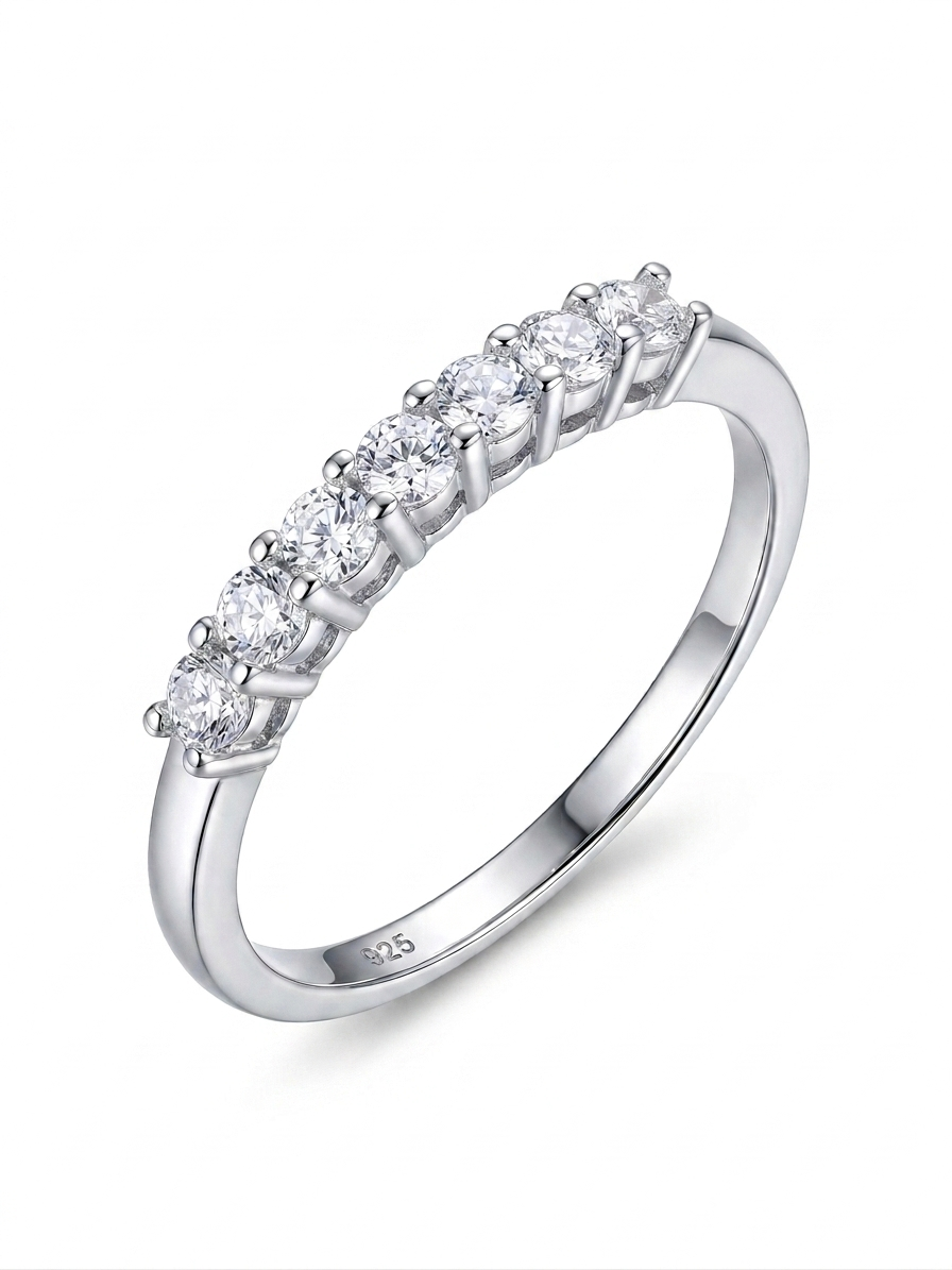 Seven Stone Band 925 Sterling Silver Ring