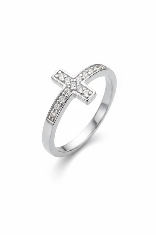 Sideways Cross 925 Sterling Silver Ring