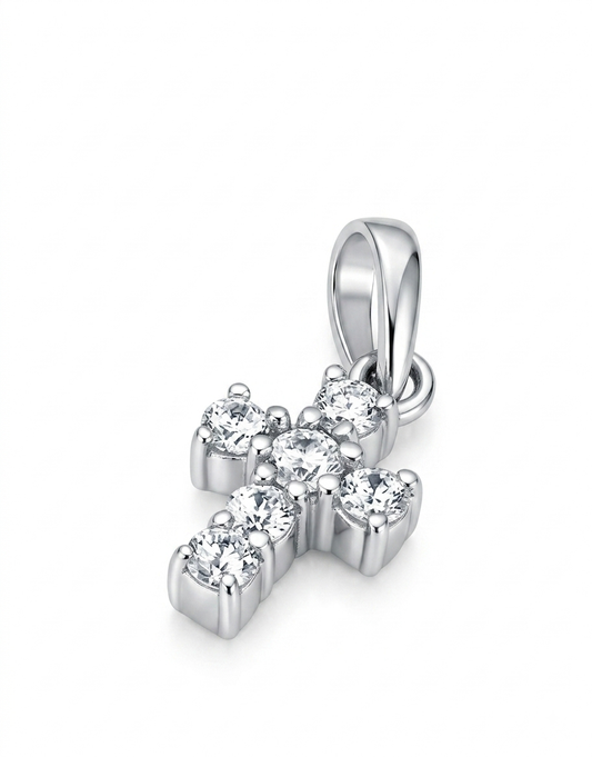 Silver Prong-Set Cubic Zirconia Cross Pendant