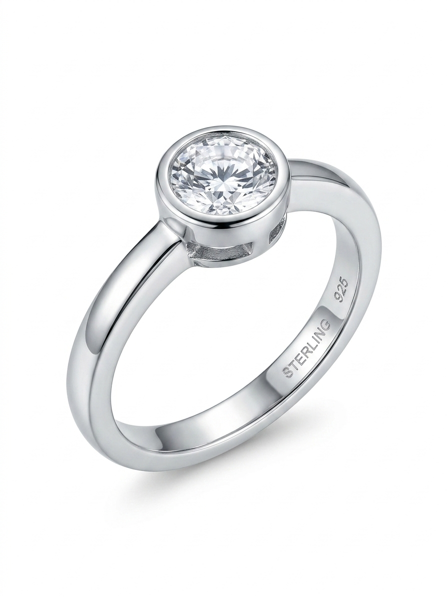 Solitaire Bezel-Set 925 Sterling Silver