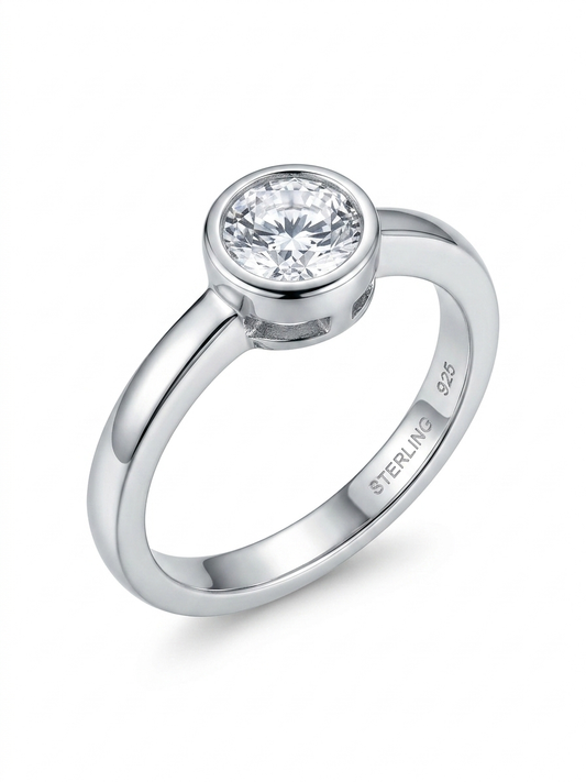 Solitaire Bezel-Set 925 Sterling Silver