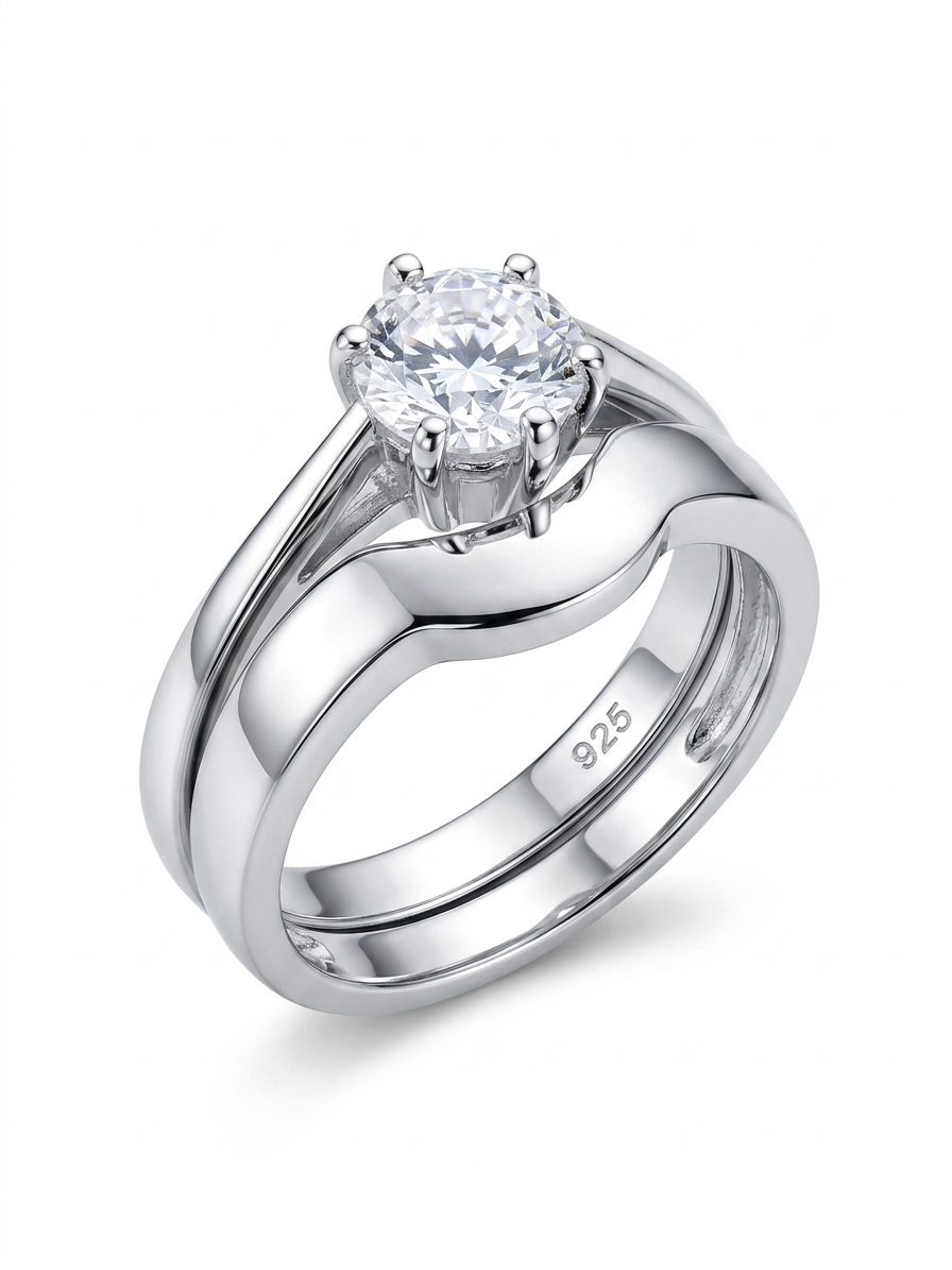 Solitaire Bridal 925 Sterling Silver Set