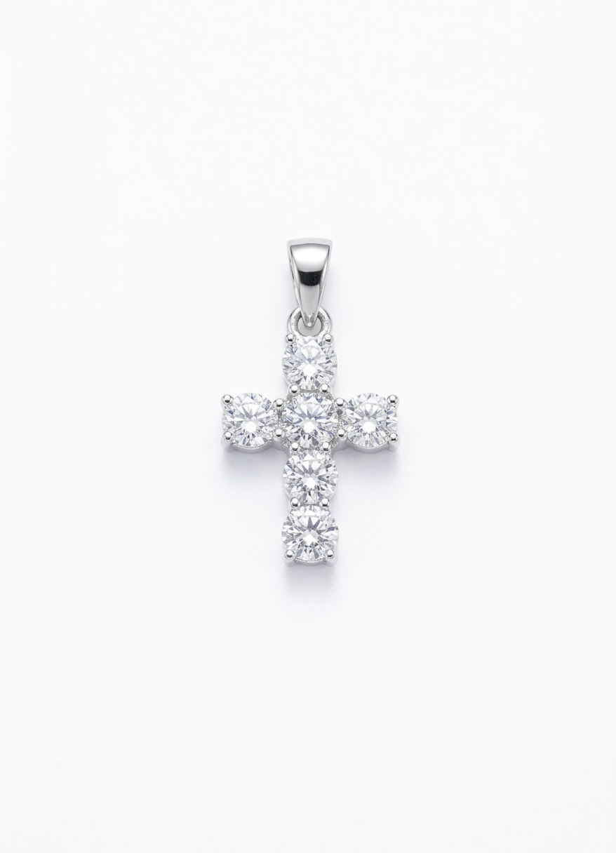 Sterling silver cross pendant adorned with clear  cubic zirconia stones 
