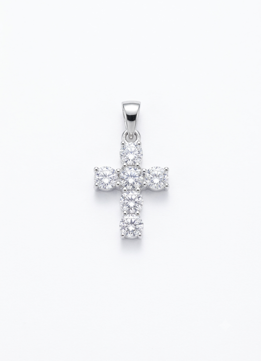 Sterling silver cross pendant adorned with clear  cubic zirconia stones 