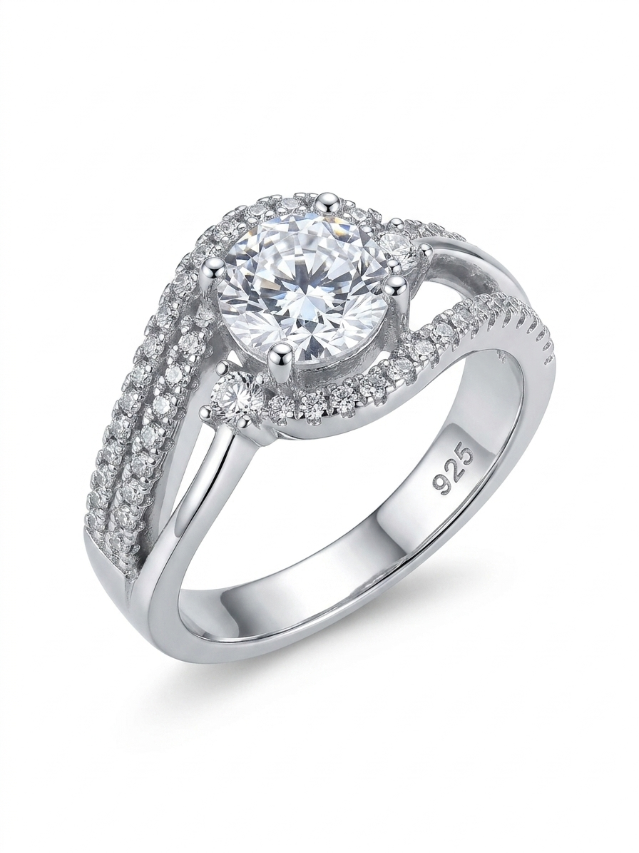 Swirl-Style Halo 925 Sterling Silver Engagement Ring