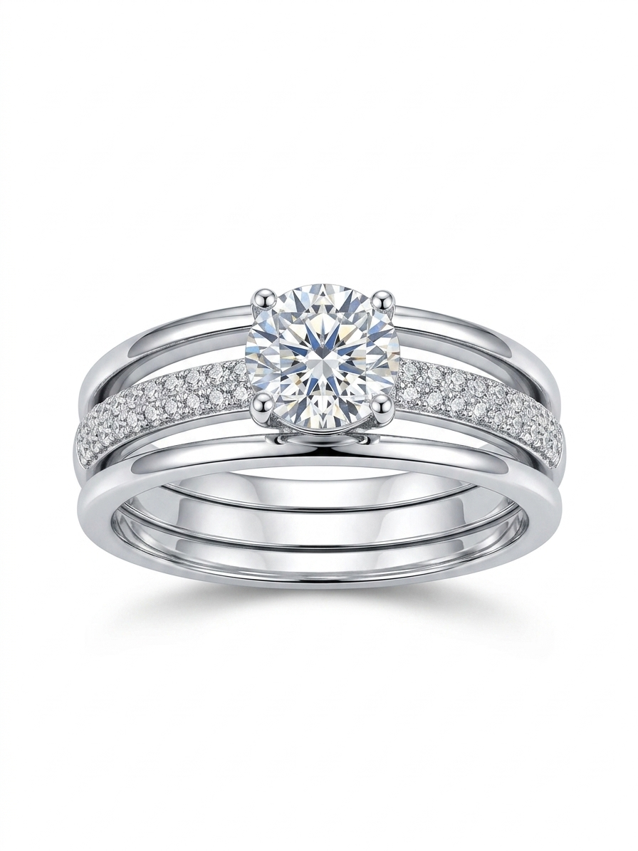 Three-Row Bypass 925 Sterling Silver Wedding Ring