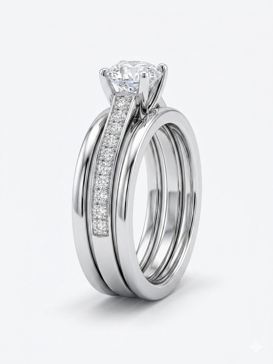 Three-Row Bypass 925 Sterling Silver Wedding Ring with Cubic Zirconia Stones 