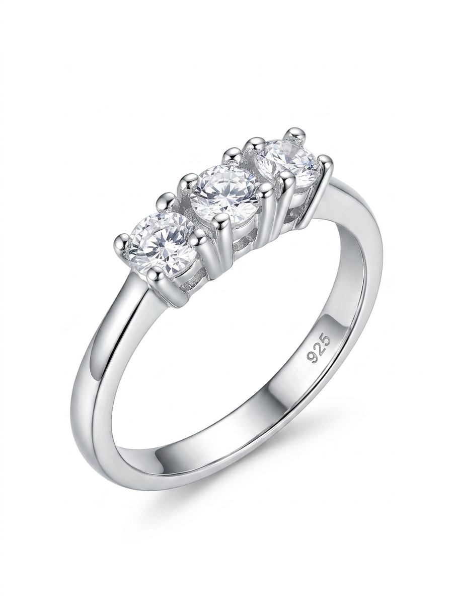 Three Stone Anniversary/Engagement  925 Sterling Silver Ring