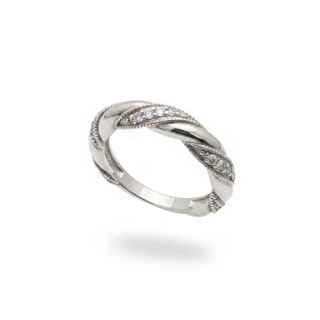 Twisted Pave 925 Sterling Silver Ring