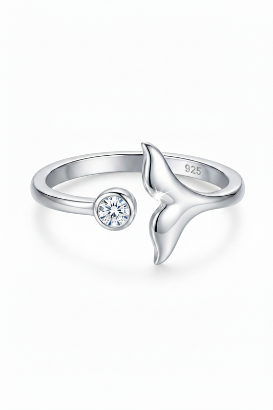 Whale Tail 925 Sterling Silver Promise Ring with Cubic Zirconia Stone