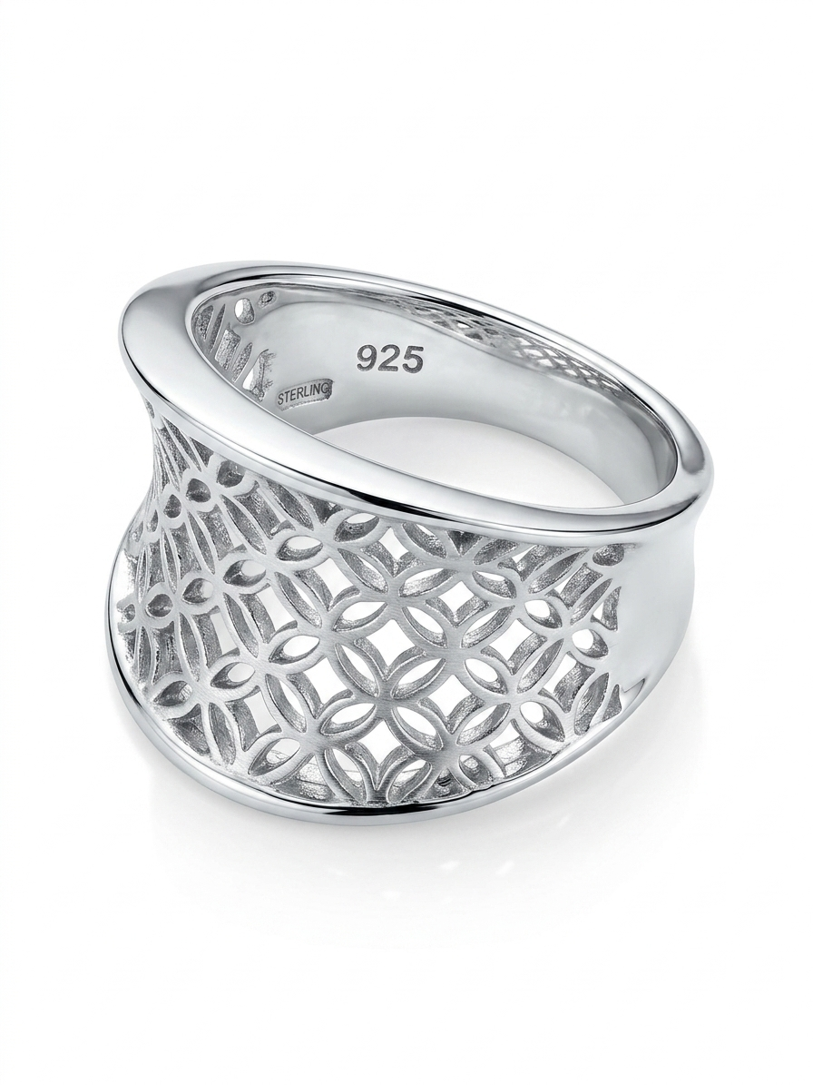 Wide Lattice Filigree 925 Sterling Silver Ring