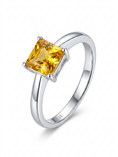 Load image into Gallery viewer, Yellow Square Cut Solitaire Sterling Silver Ring 
