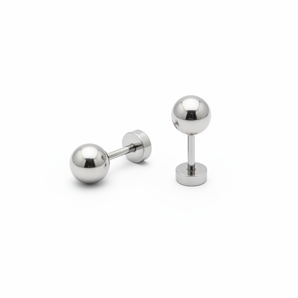 Ball Flat Back - Stainless Steel Earrings 