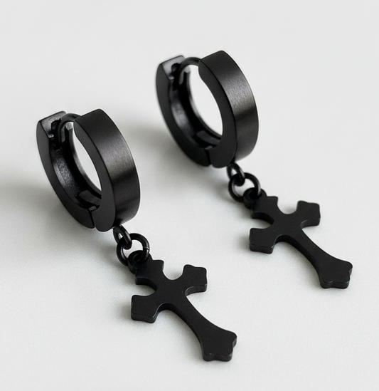 Black Cross Hoop Earrings