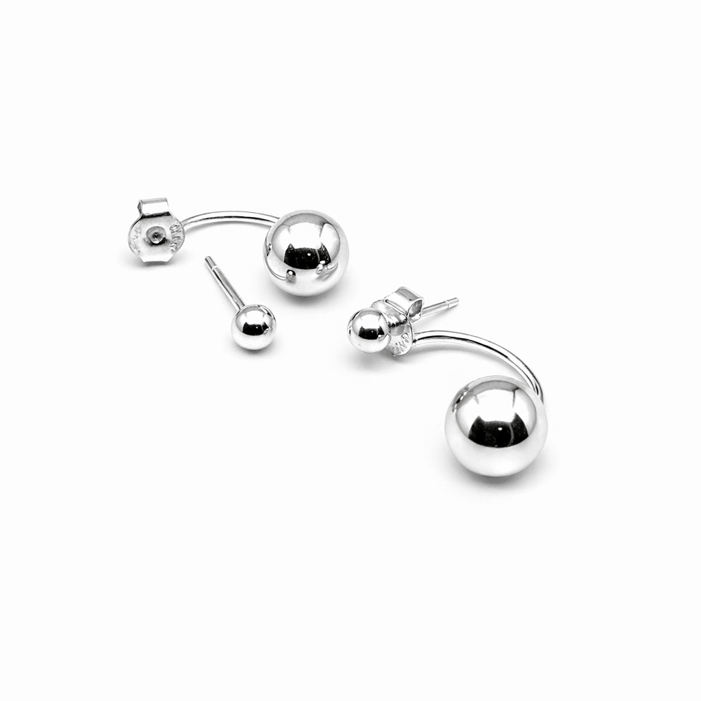 925 Sterling Silver Double Ball On Hoop Stud Earrings