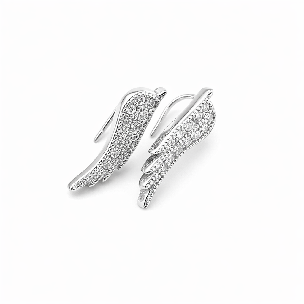 925 Sterling Silver Angel Wings with Cubic Zirconia Stones Earrings