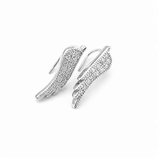925 Sterling Silver Angel Wings with Cubic Zirconia Stones Earrings