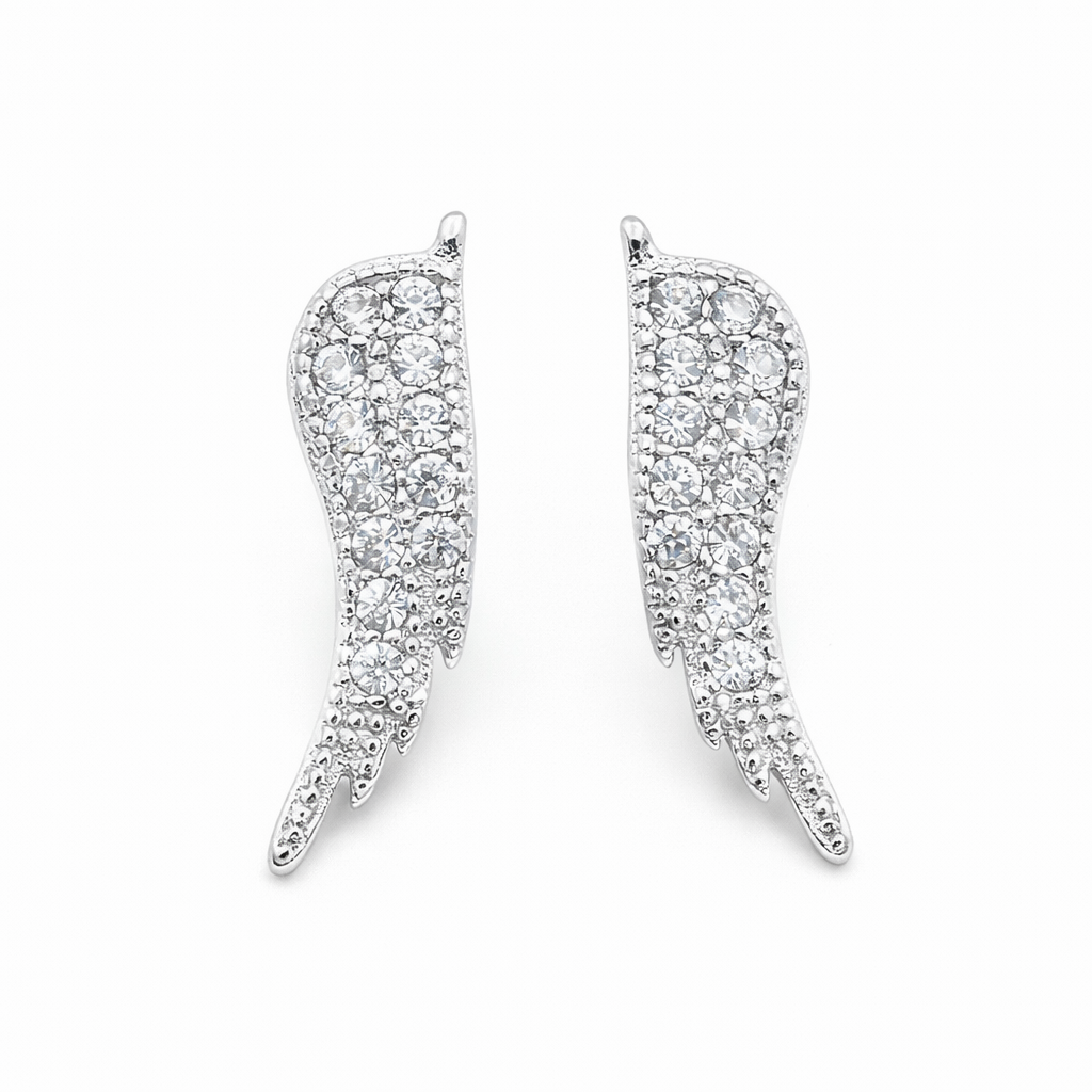 925 Sterling Silver Angel Wings with Cubic Zirconia Stones Earrings