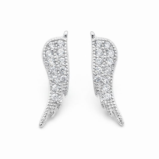 925 Sterling Silver Angel Wings with Cubic Zirconia Stones Earrings