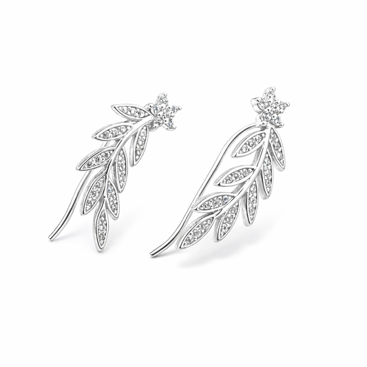 925 Sterling Silver Leaf with Cubic Zirconia Stones Earrings
