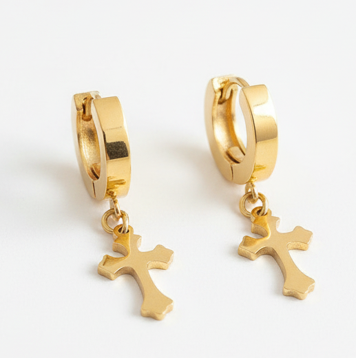 Gold Cross Hoop Earrings