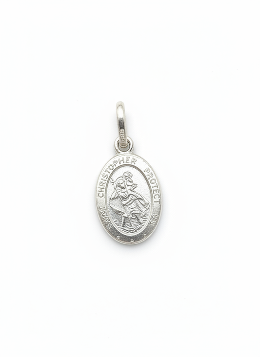 Saint Christopher Protect Us Oval Sterling Silver Pendant