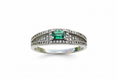 Load image into Gallery viewer, 925 Sterling Silver ring with Emerald lab grown stone and Cubic Zirconia stones
