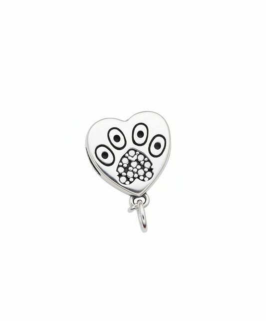 Pandora Compatible Dog Paw Heart Pendant Sterling Silver