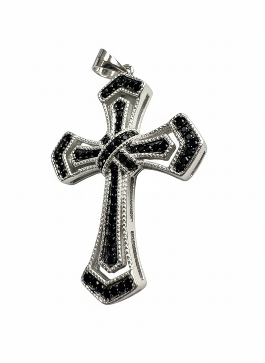 Double Link X Cubic Zirconia Cross Sterling Silver Pendant
