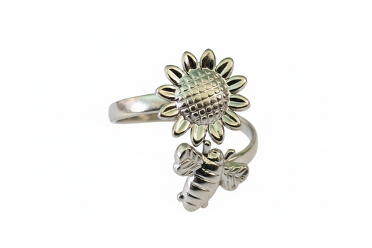 Sunflower with Bee Stainless Steel Ring