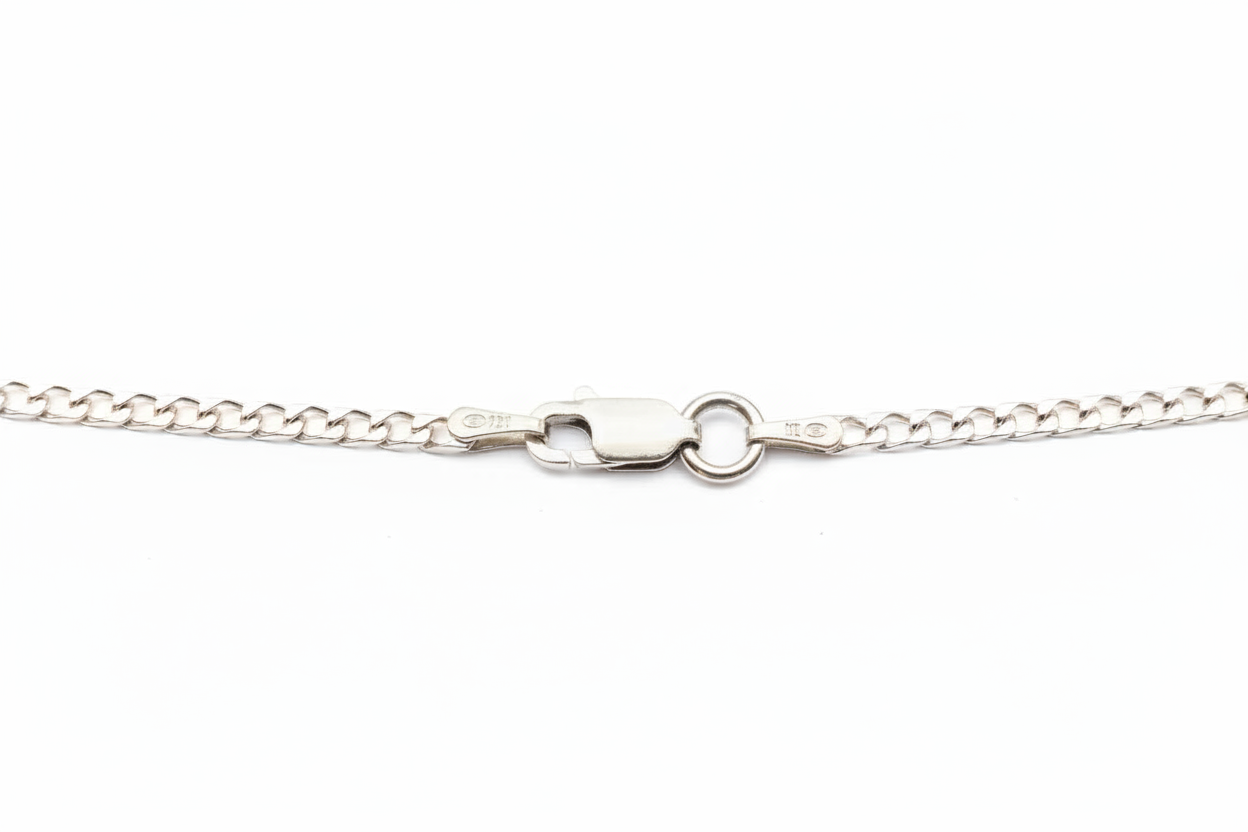 Curb Diamond Link Silver Necklace