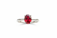 Load image into Gallery viewer, 925 Sterling Silver ring with 4 claw ruby color lab grown stone
