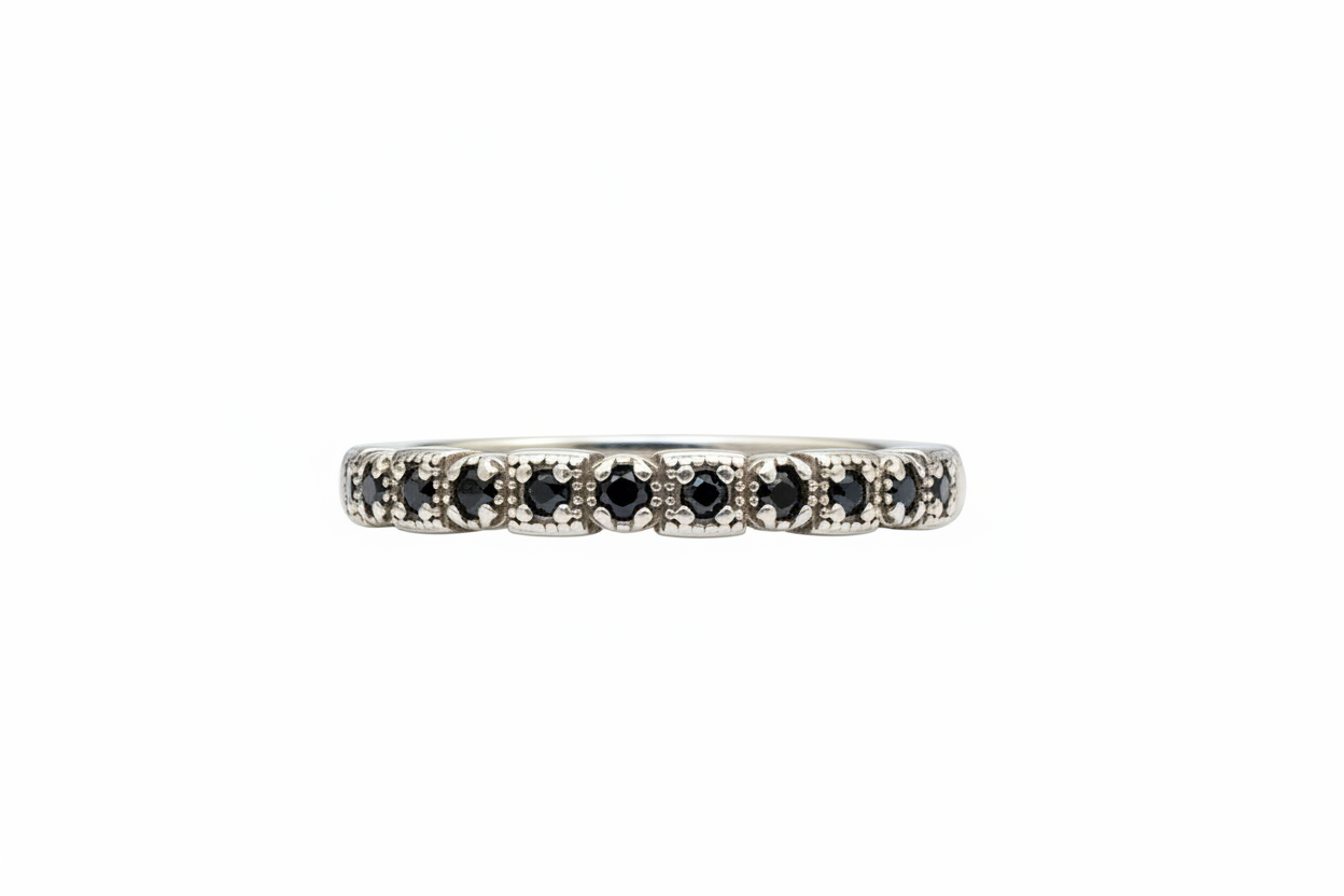 925 Sterling Silver ring with black Cubic Zirconia stone