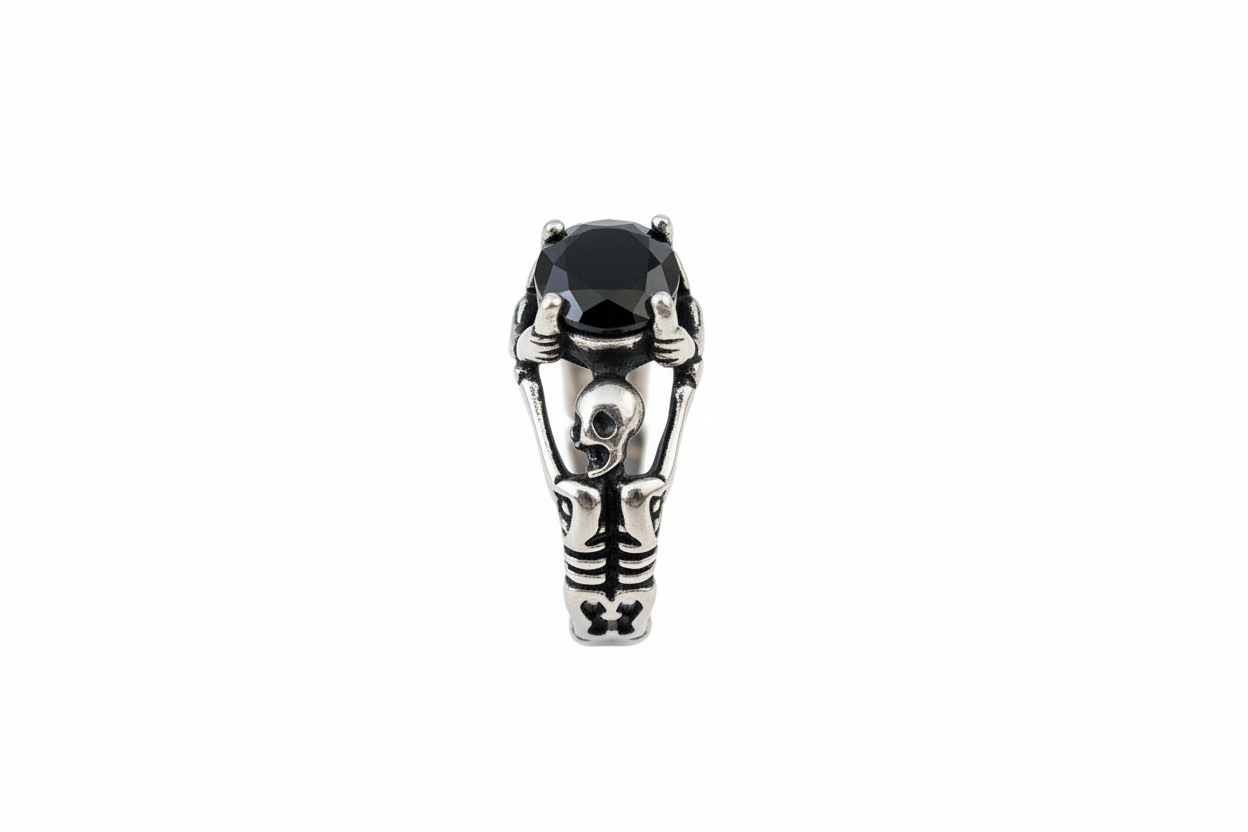 Black Cubic Zirconia Stone Scull ring in Stainless Steel