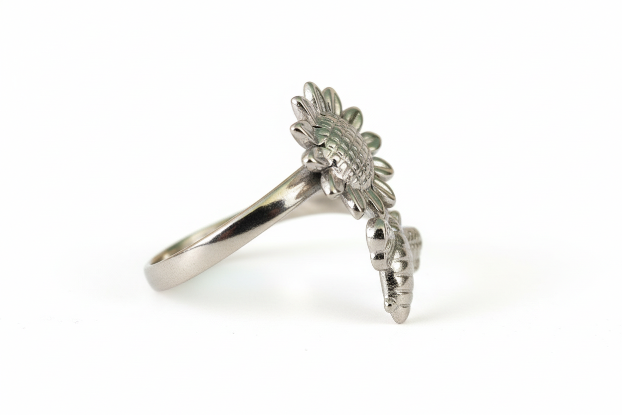 Sunflower with Bee Stainless Steel Ring
