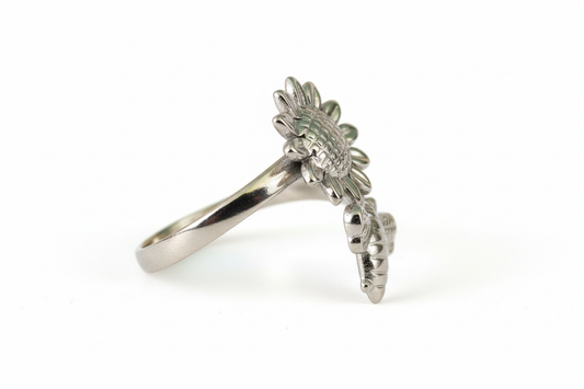 Sunflower with Bee Stainless Steel Ring