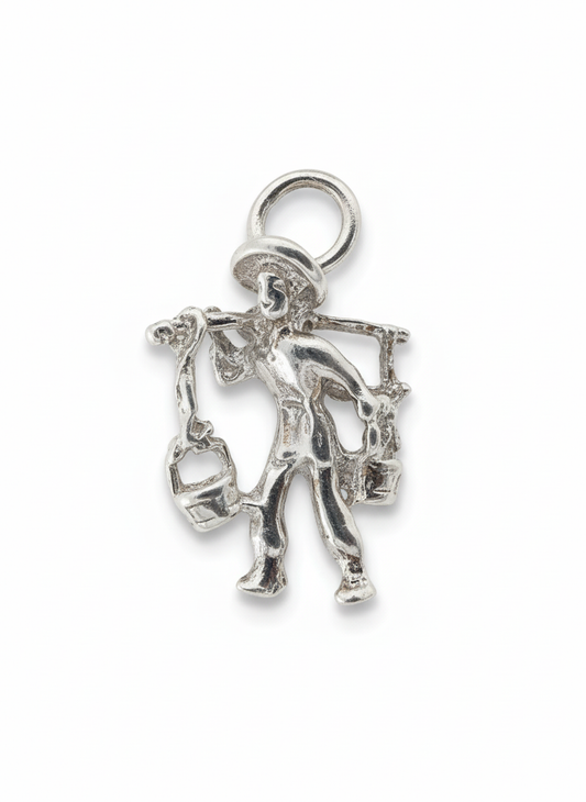 Man Carrying Water Buckets Pendant Sterling Silver